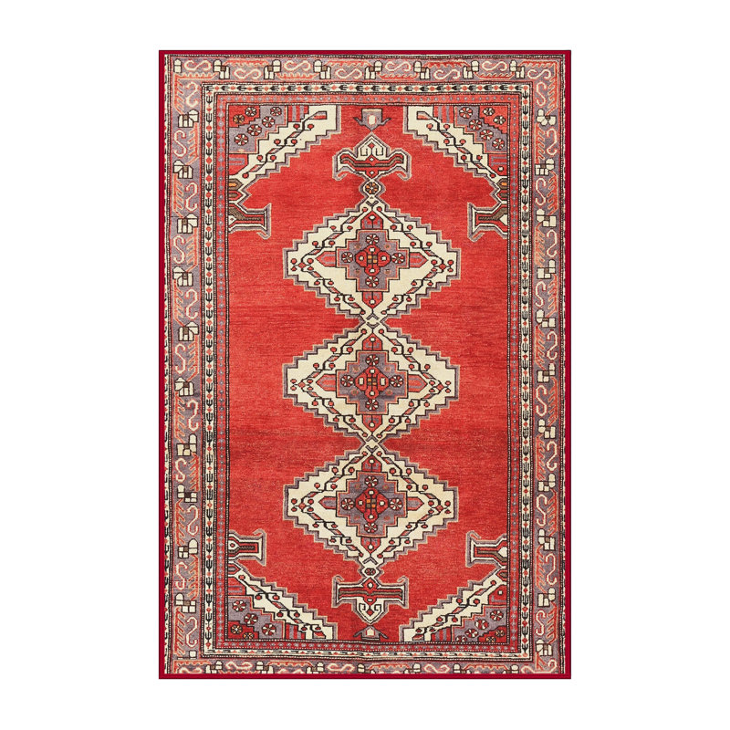 Tapis traditionnel rouge / beige Jonelle, Rectangle 4 pi x 6 pi