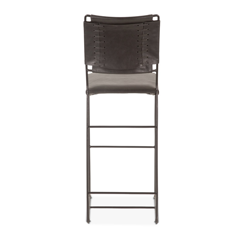 Melbourne 18" Buffalo Leather And Iron Bar Chair Black, Bar Stool (30” Seat Height), Brown