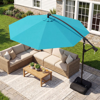 10 Ft Offset Hanging Umbrella With Base Patio Cantilever Umbrella 360° Rotation