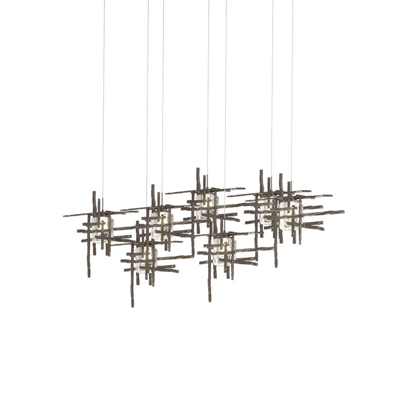 Tura 7-Light Glass Rectangular Pendant, Seeded Clear, Oil Rubbed Bronze, 30" - 130"