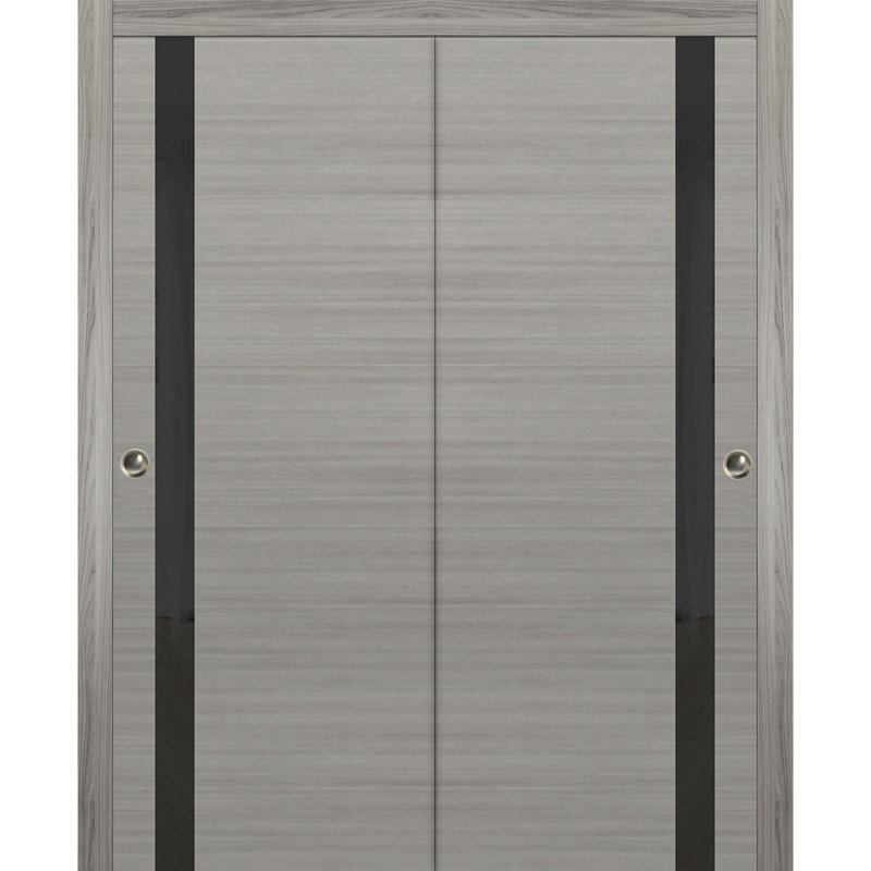 Portes coulissantes en verre givré Planum, 56 po x 96 po, Gris cendré / noir