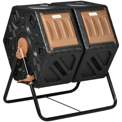 Compost à chambre double 34,5 gallons - 24 ouvertures de ventilation, pieds en acier, chambre à bac gallon rotative pour de beaux endroits extérieurs, trous, beaux jardins