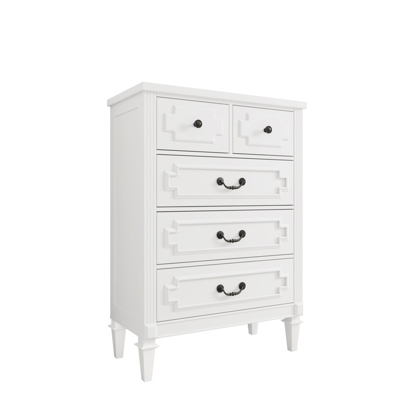 Table de chevet à 5 tiroirs Farmhouse, tiroirs de rangement de chevet rustiques pour chambre à coucher, Blanc