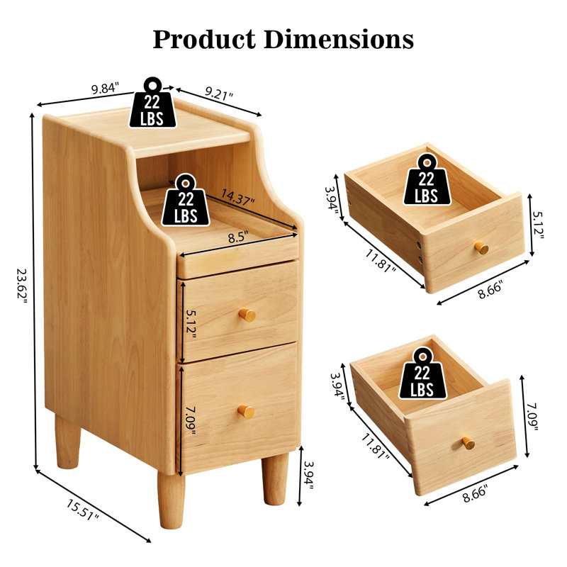 Table de bout en bois massif avec rangement, Natural