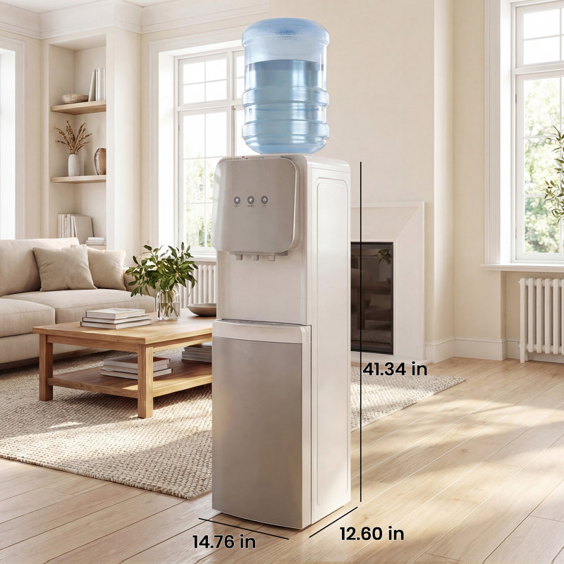 Distributeur de refroidisseur d'eau 4 en 1 avec machine à glaçons, distributeur d'eau chaude et froide pour la maison et le bureau, glaçons 33 lb / 24 heures, chargement par le haut de 3 à 5 gallons, verrou de sécurité pour enfants, prêt pour la glace en 7 minutes, blanc argenté