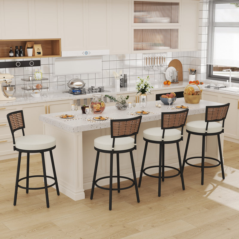 Swivel Outdoor Bar&Counter Stool with Cushion(Set of 4)
