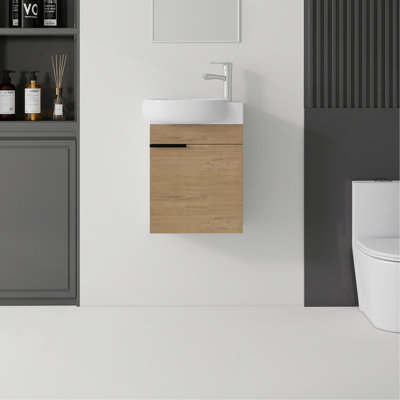 Ensemble de vanité suspendue de 40 cm (16 po), armoire murale en contreplaqué massif avec lavabo en céramique et portes à fermeture en douceur pour petites salles de bain