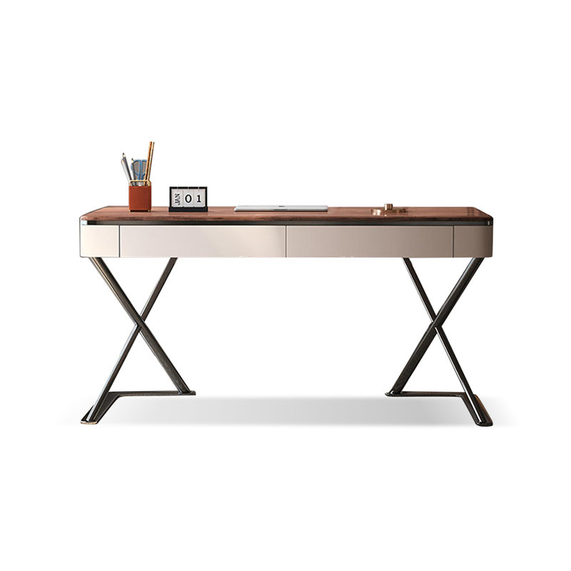 Rectangular Solid + Manufactured Wood+Stainless Steel with 2 drawers desk, 29.53" H x 55.12" W x 23.62" D