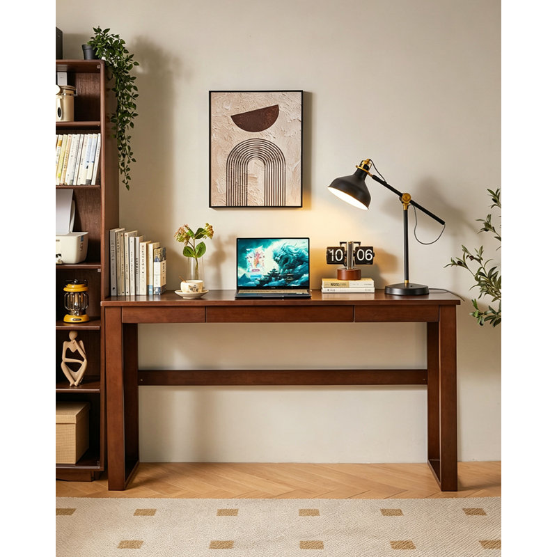 Bureau compact pour la maison avec tiroirs de rangement, 29.53" H x 55.12" W x 15.75" D, Walnut colour