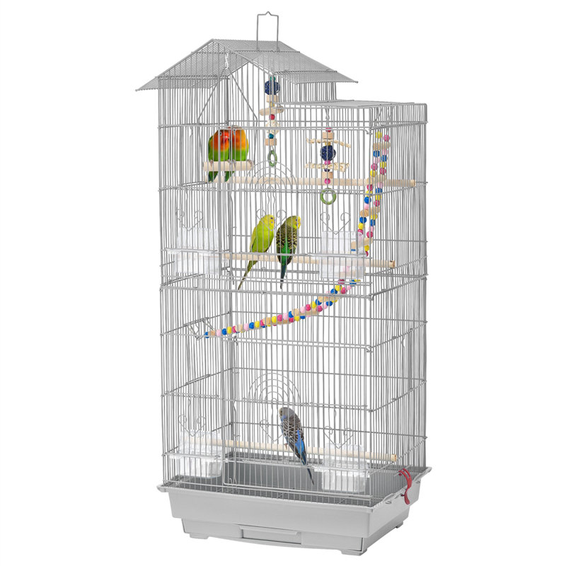 Iron Pointed Top Floor Bird Cage with Perch, Grey