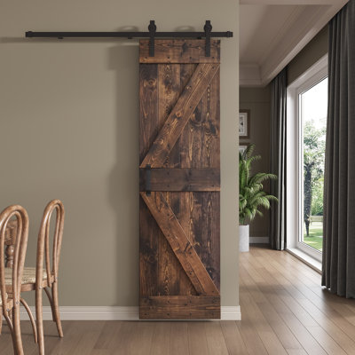 Paneled Wood and Metal K Series DIY Knotty Barn Door with Installation Hardware Kit