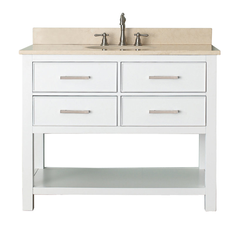 Brooks 43'' W Single Vanity, White, Carrera White Marble