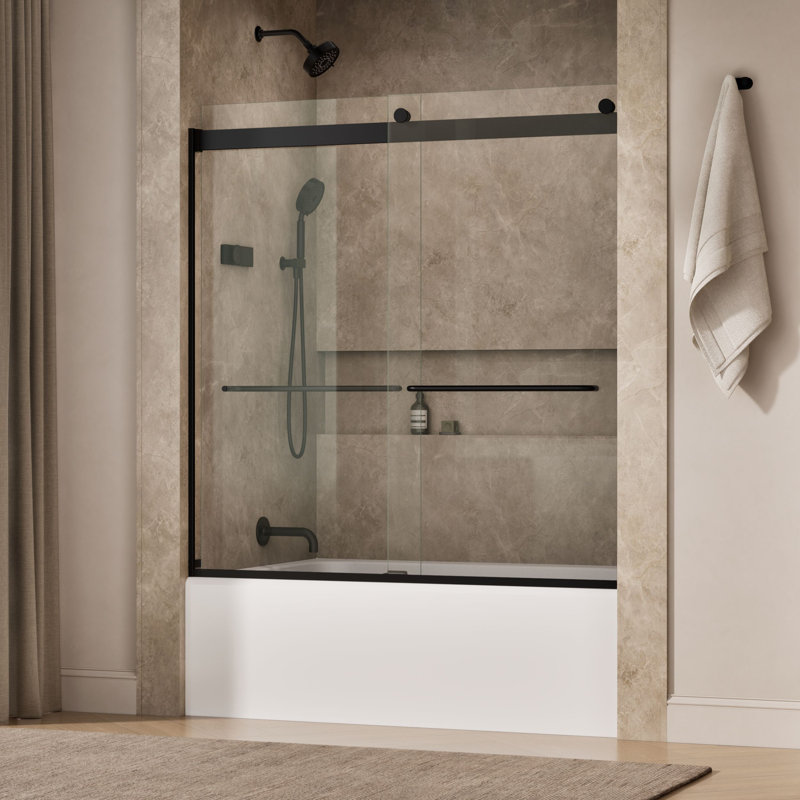Levity 59.63" x 62" Bypass Bath Door with CleanCoat Technology, Matte Black, Clear