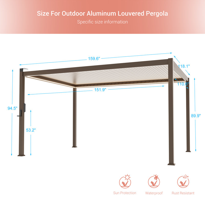 Metal Louvered Pergola with Solar LED, 10 Ft. x 13 Ft.	