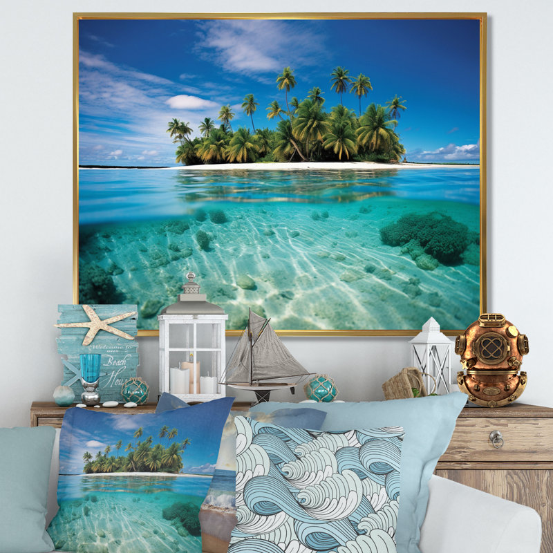 Photo de plage, évasion tropicale V - plage, art mural, Cadre flottant doré, H 34 po x l 44 po x P 1,5 po