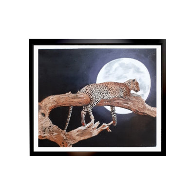 Léopard à la lune | Acrylique sur toile | Par Jyoti Rathore | Sans cadre