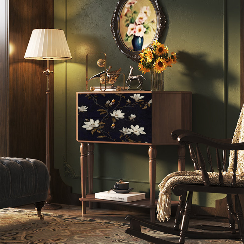 Armoire de rangement en pin avec tiroirs et plateau large, Noyer