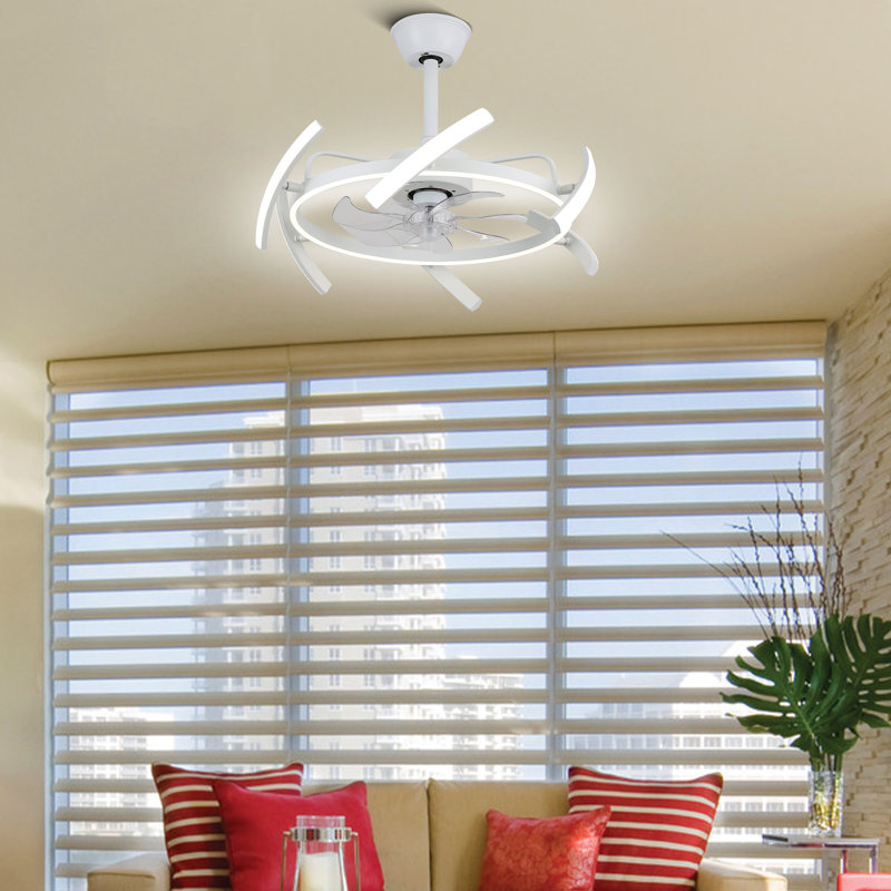 Ausable 24'' Futuristic UFO Design DIY Shapes Bladeless LED Ceiling Fan with Dimmable Lights and Remote, White