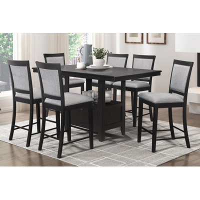 Charcoal Gray Finish 7Pc Dining Counter Height Table With Base Storage And 6 Counter Height Chairs Set Casual Style Dining Kitchen Wooden Furniture -  Red Barrel StudioÂ®, AE97665CE69F410BB4502322DC55911C