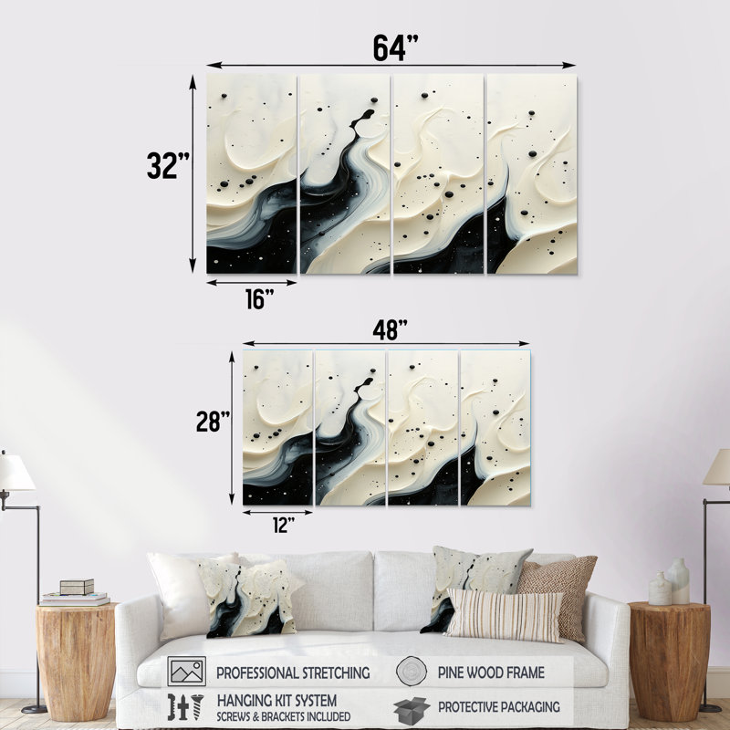 Noir et blanc, vague rythmique, rivière I, 4, H 28 po x l 48 po