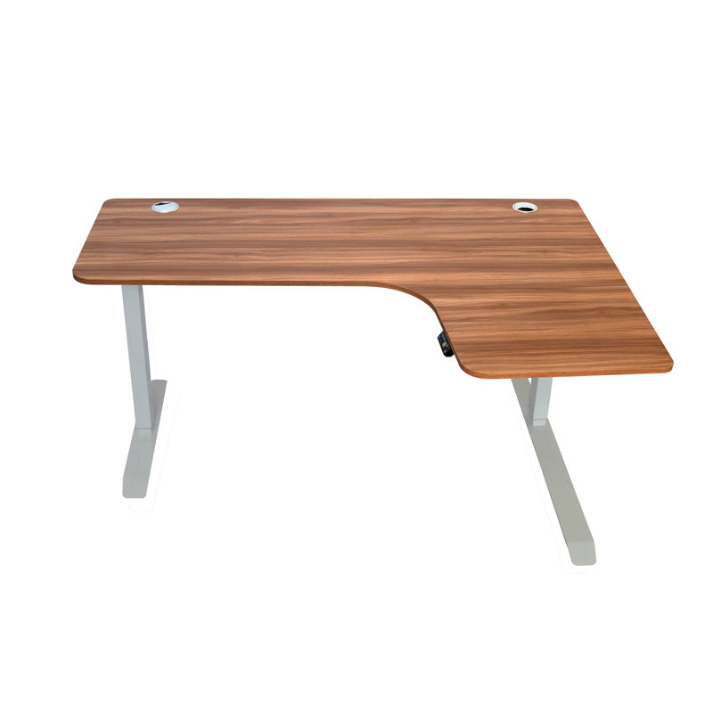 Bureau debout à hauteur réglable en L, Érable / Blanc
