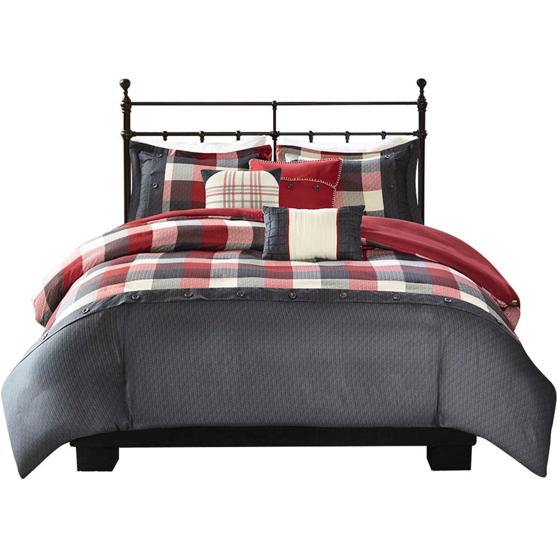 Housse de couette à chevrons Buffalo, King Comforter + 5 Additional Pieces, Red