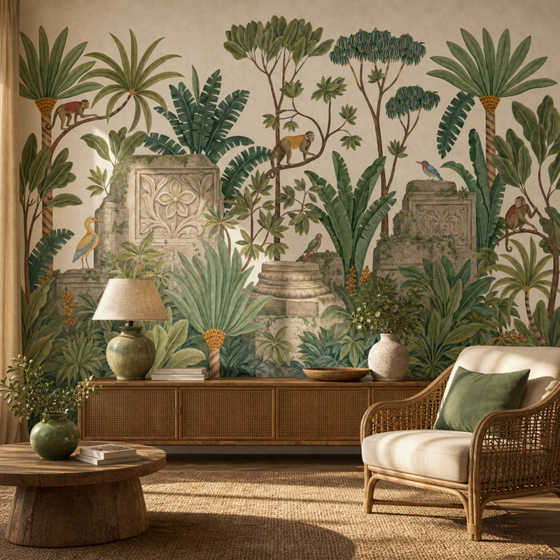 Papier peint jungle tropicale, 100 po x 96 po, Non tissé