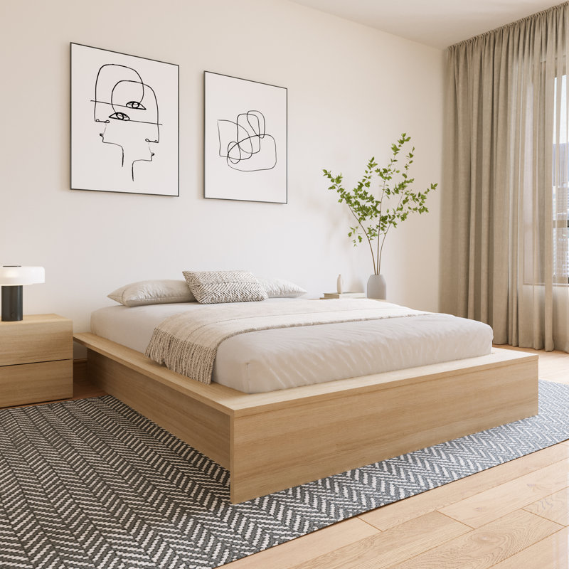 Hamdija Platform Bed, Natural Oak, Queen