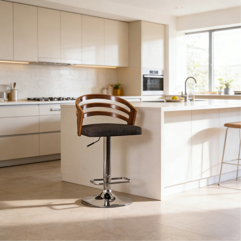 Tabouret de bar pivotant à dossier moderne en bois avec coussin