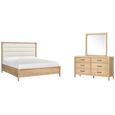 Ramspoth Queen Upholstered Panel Bed And Drawer Dresser With Landscape Mirror