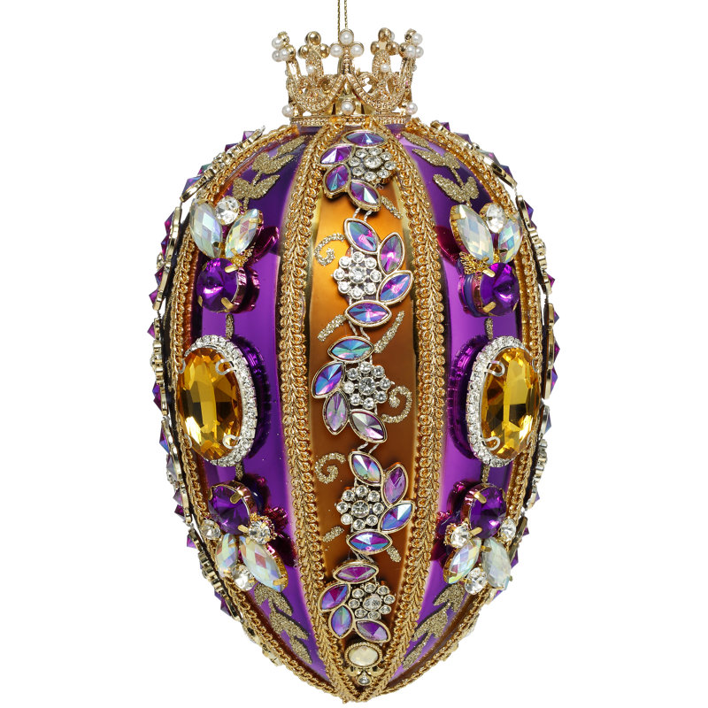 Faberge Jewel Egg Ornament , Copper/Purple - 7.5 Inches