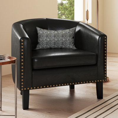 Fauteuil demi-tonneau Cohmer de 28,74 po de large, fauteuil club en similicuir rembourré avec garniture cloutée dorée Cohmer