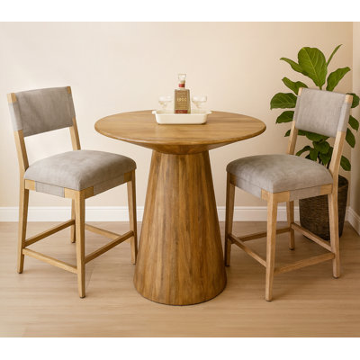 Jaden 36" Counter Table Set With 2 Clara Bar Chairs In Slate Gray Linen