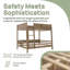 Structure de lit superposé grand lit, avec échelle, garde-corps et tablettes de rangement, structure en bois, conception modulaire, teinte de bois rétro-1790642897-1790642909
