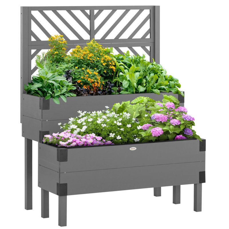 Lit de jardin surélevé avec treillis, Gris