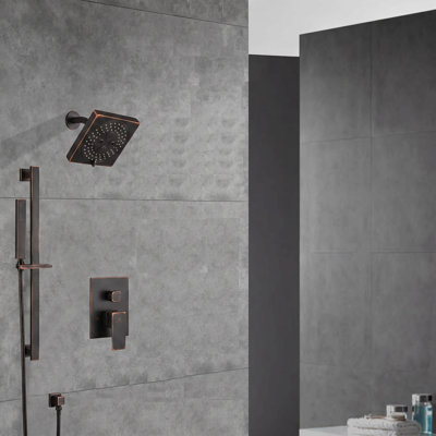 Robinet de douche bidirectionnel huilé en bronze huilé avec tête régulière de 6 pouces et barre coulissante