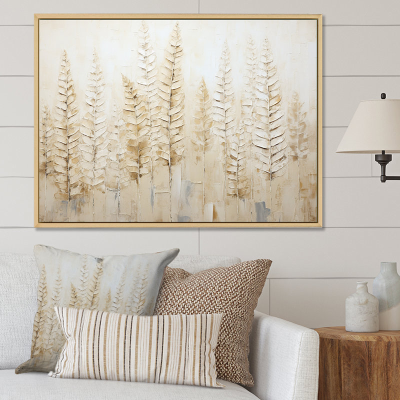 «Golden Ferns Silent Gracefulness» sur toile, Cadre flottant blanc, H 24 po x l 32 po x P 1,5 po