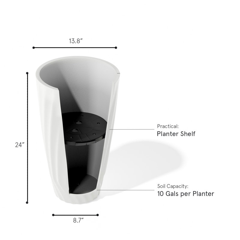 Pot à fleurs en résine Bee, 2, H 24 po x l 13,8 po x P 13,8 po, Blanc mat