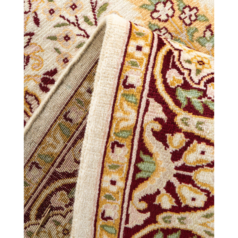 Ivory Hand-Knotted Geometric Wool 4' x 6' Area Rug