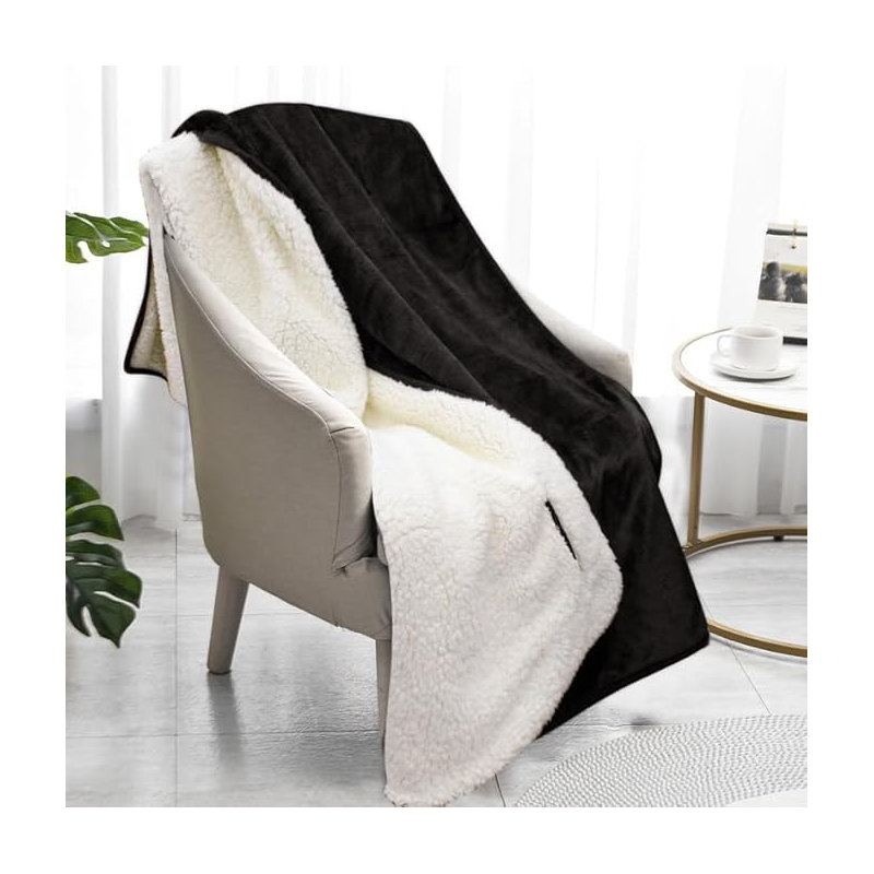 Veyo Throw Blanket, Black, 200cm W x 220cm L