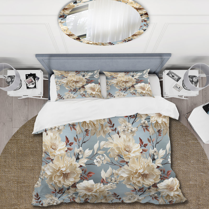 Literie de collage pivoine blanche délicate, Housse de couette simple + 1 taie décorative stan