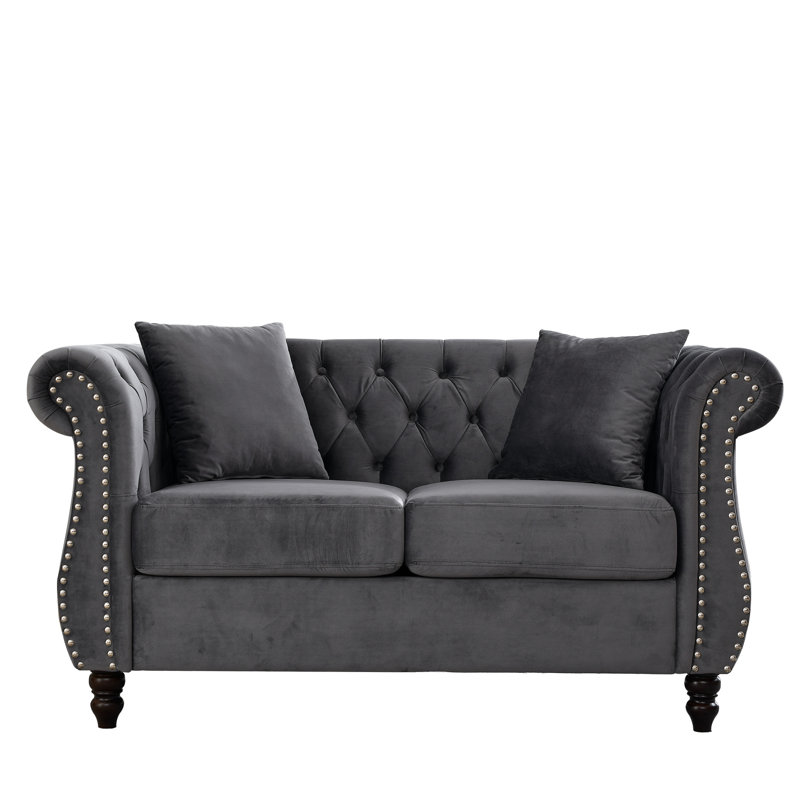 3 + 2 In Grey Velvet - Nailhead Trim For Sophistication, Structure Classic Design With Modern Twist, Build