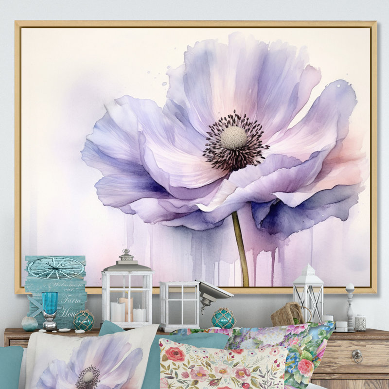 Pivoine mauve sur toile, H 30 po x l 40 po x P 1,5 po, Cadre naturel flottant