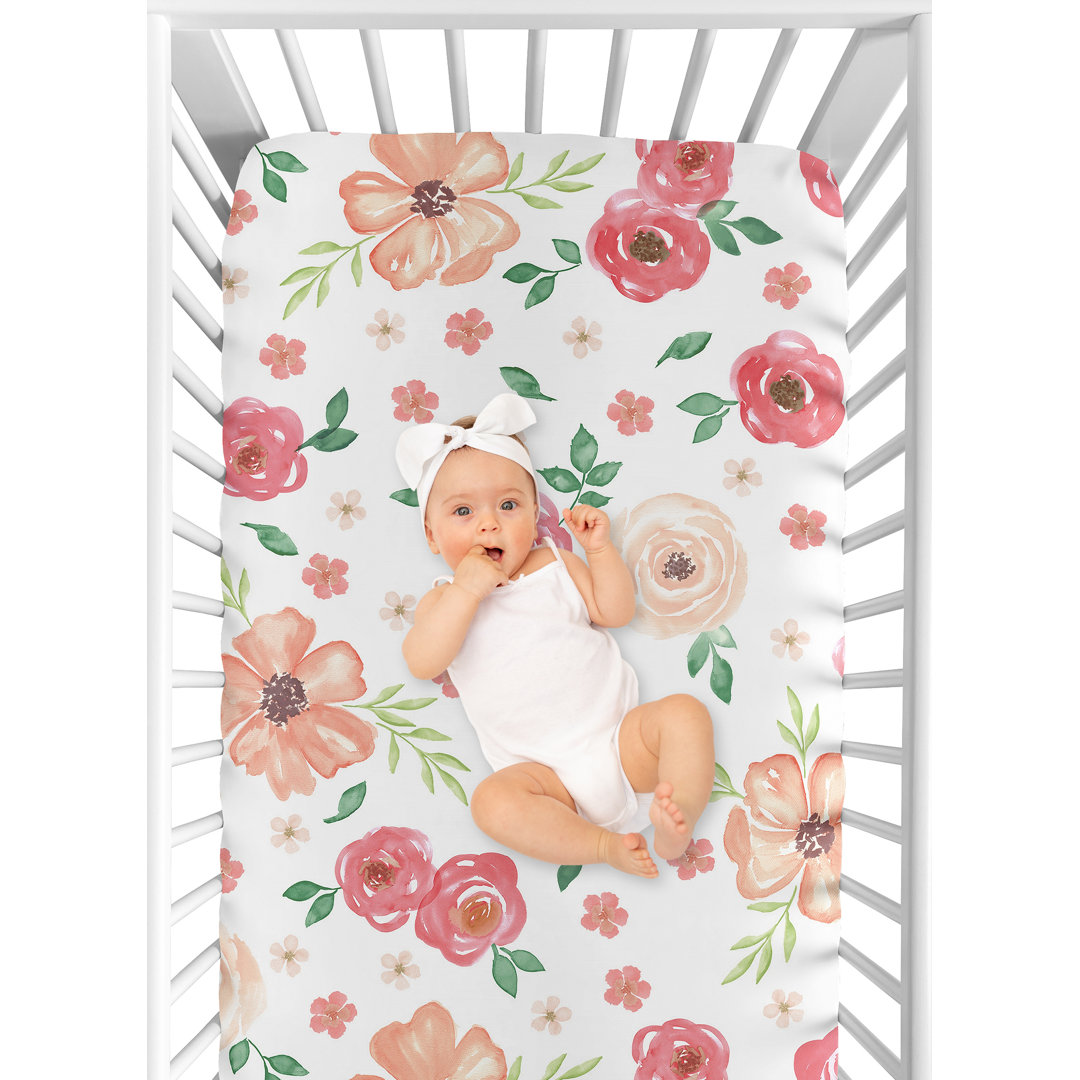 Watercolor Fitted Crib Sheet Sweet Jojo Designs Color: Peach/Green
