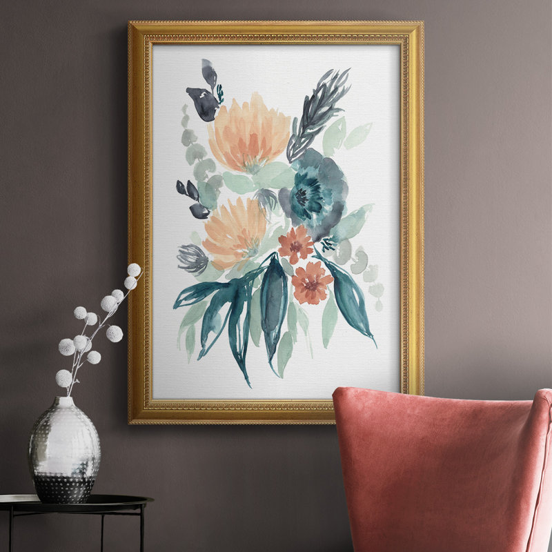 Bleu sarcelle et pêche I, toile encadrée de qualité supérieure - prête à être accrochée, L 24 po x H 36 po