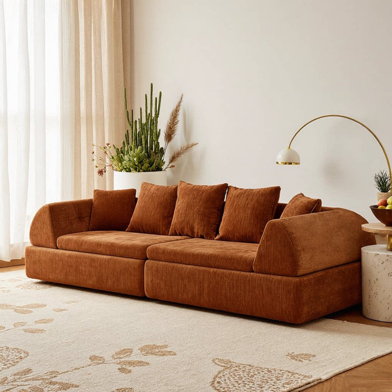 Canapé modulaire Cloud - Canapé incurvé avec repose-pieds et siège moelleux profond, sans assemblage, orange vif, Orange