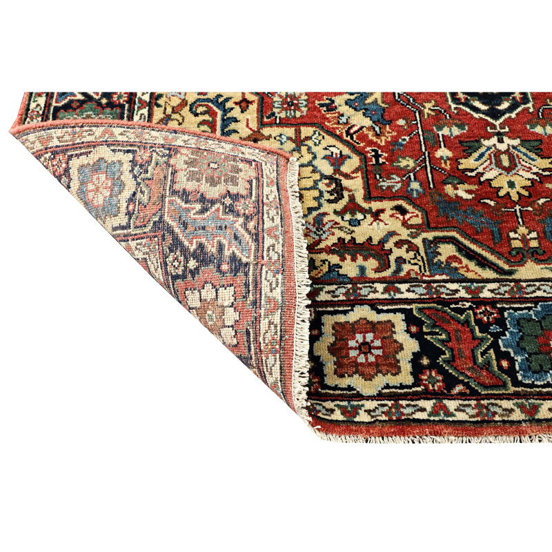 Tapis rouge et bleu noué à la main de haute qualité