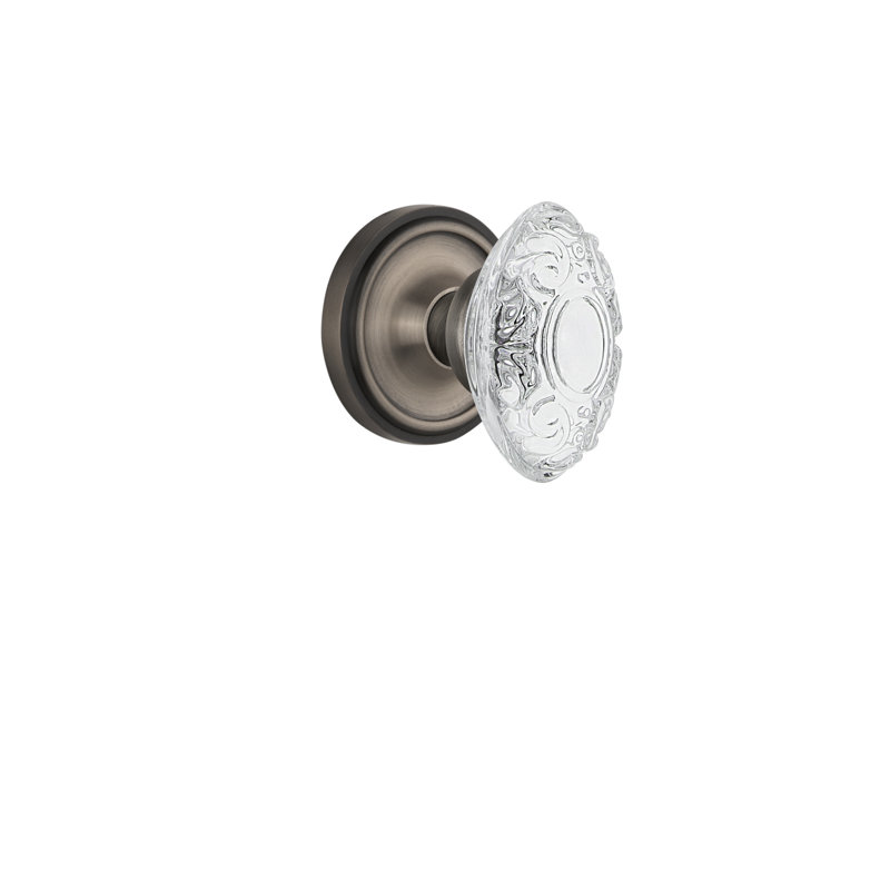 Bouton de porte en cristal simple avec rosette classic Victorian, Étain antique