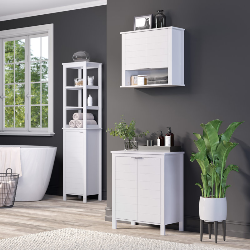 White MDF Two-Door Wall Mounted Storage Cabinet