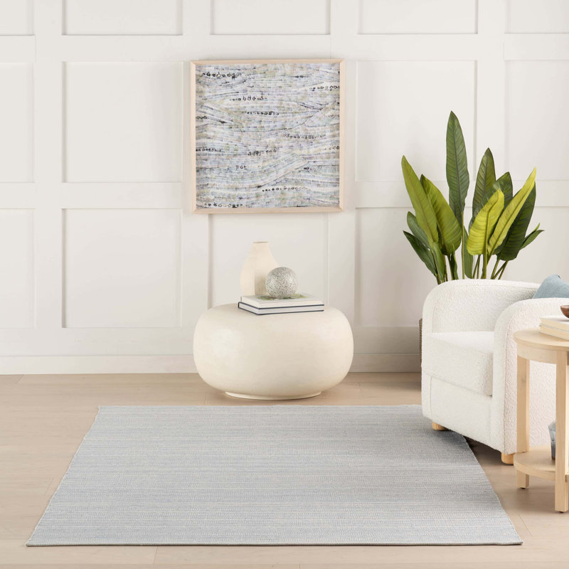 Skipper Stripe Swedish Blue Handwoven Indoor/Outdoor Rug, Rectangle 6'8" x 9'6"